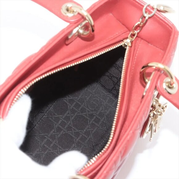 Sold out ❌Christian Dior Lady Dior Cannage Leather 2 Way Handbag Red - Picture 9 of 15